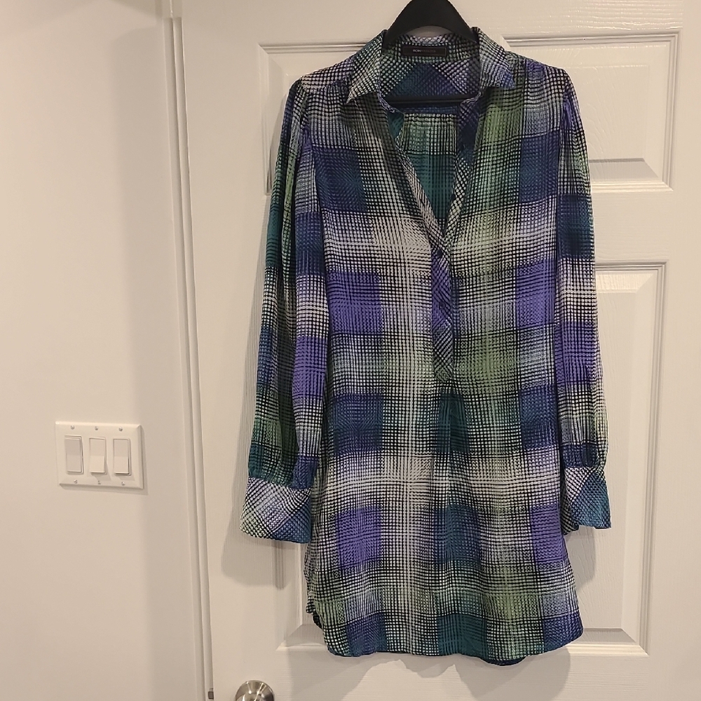 BCBG Multicolor Plaid Long Sleeve Dress